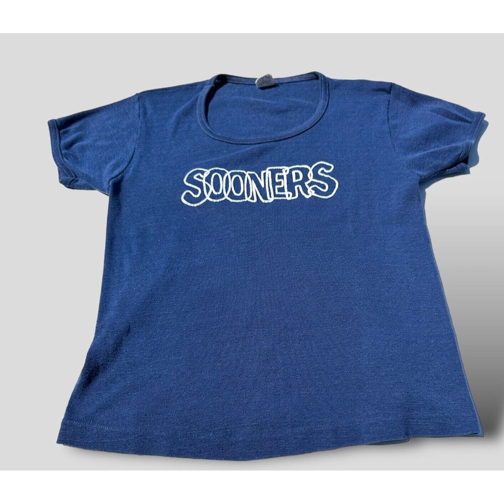Vtg Oklahoma Sooners T-shirt Single Stitch Blue Spell Out Youth L Artex Tag
